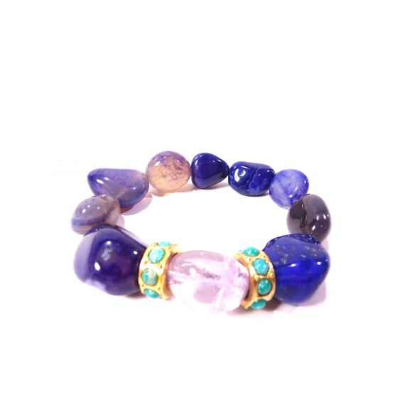 Neiman Marcus Lee Angel Majestic Glass Stone Cabochon Gold Ring Bracelet NWT 350 - Picture 3 of 10